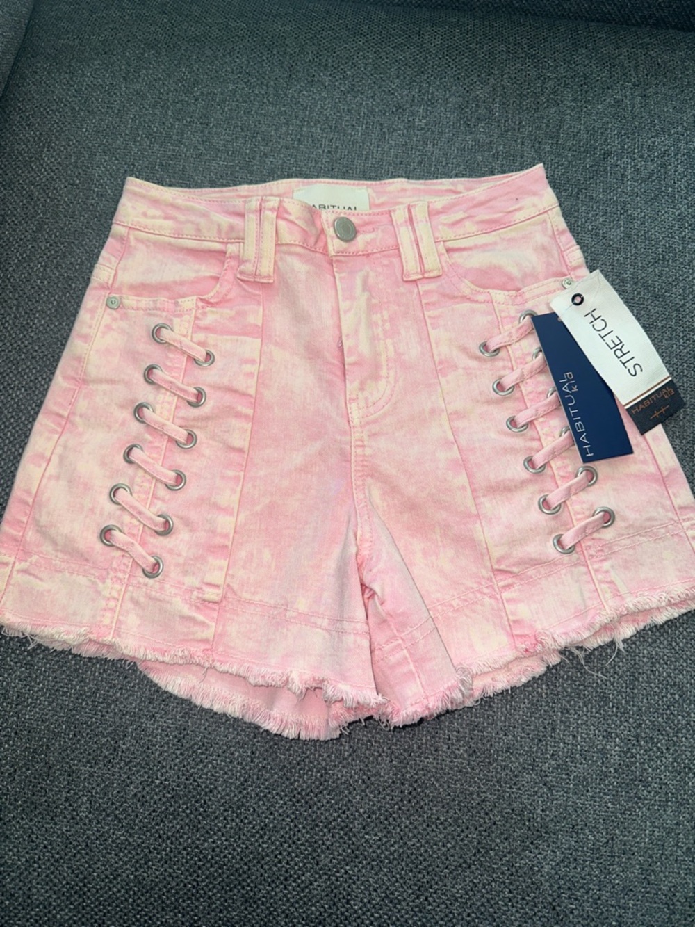 Habitual kid Pink Tie-Dye Lace-Up Denim Shorts with Frayed Hem